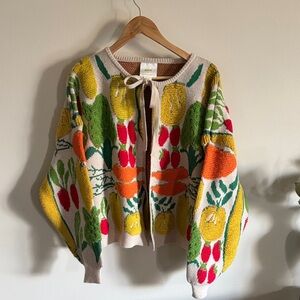 Anthropologie Maeve, Multicolor Vegetable Print, Farmers Market,  Knit Cardigan